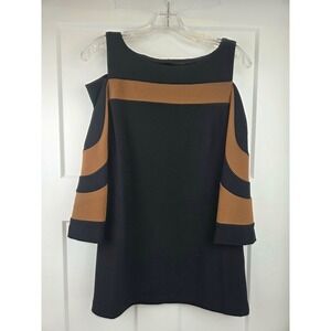 BOSTON PROPER Black Brown Cold Shoulder Cutout Tunic Top Small
